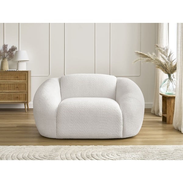 Fotoliu alb cu tapițerie din țesătură bouclé Tina – Bobochic Paris-image-3