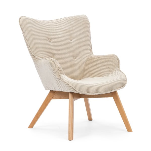 Fotoliu cu taburet bej cu tapițerie din catifea reiată Niko – Ropez-image-4