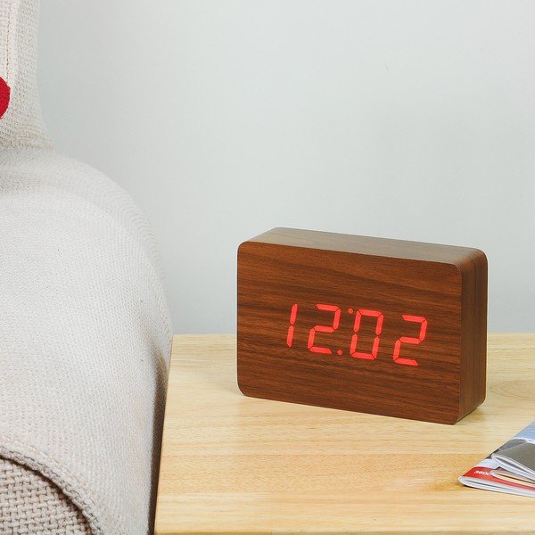 Ceas deșteptător cu LED Gingko Brick Click Clock, maro-roșu-image-3