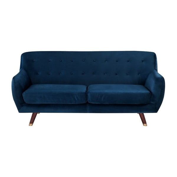 Canapea cu 3 locuri cu tapițerie din catifea Monobeli Bradley, albastru marin