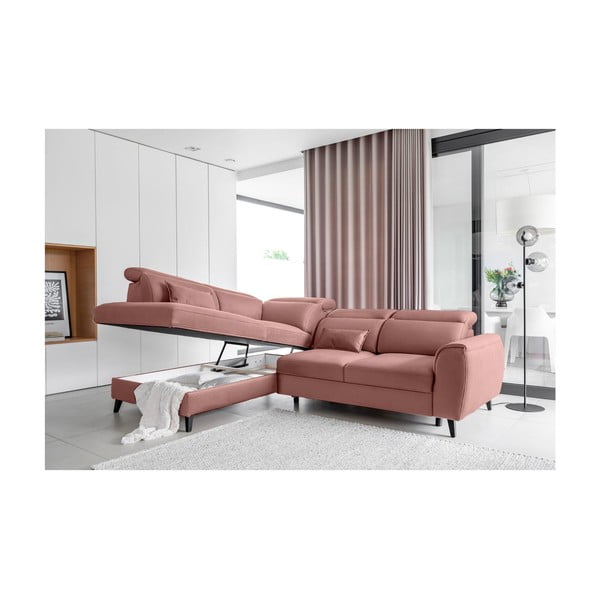Colțar roz extensibil/cu spațiu de depozitare cu tapițerie din catifea (cu colț pe partea stângă/în formă de ”L”) Noble – ELTAP-image-3
