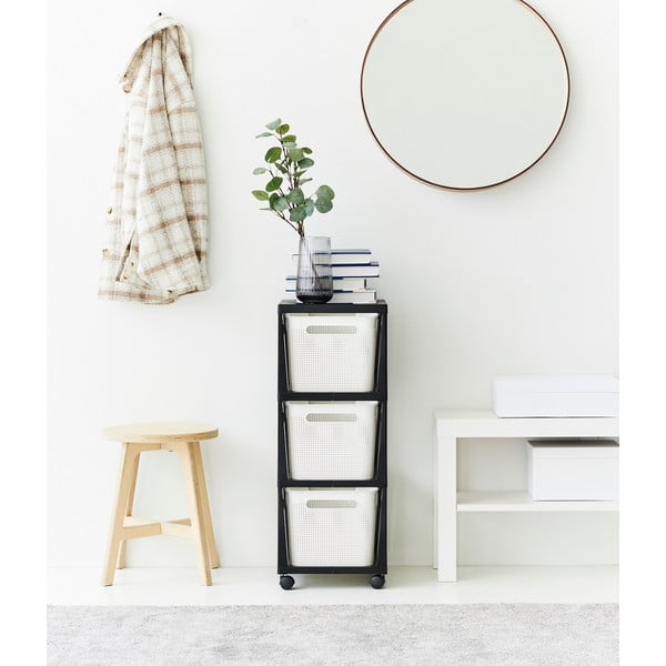 Etajeră pe roți albă/neagră din plastic 30x77 cm Brisen - Rotho-image-3