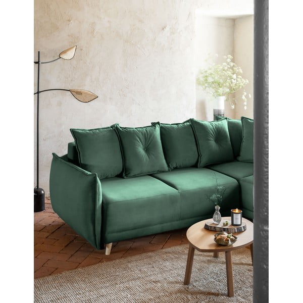 Colțar verde extensibil cu tapițerie din catifea reiată  (colț dreapta) Lazy Lukka – Miuform-image-4
