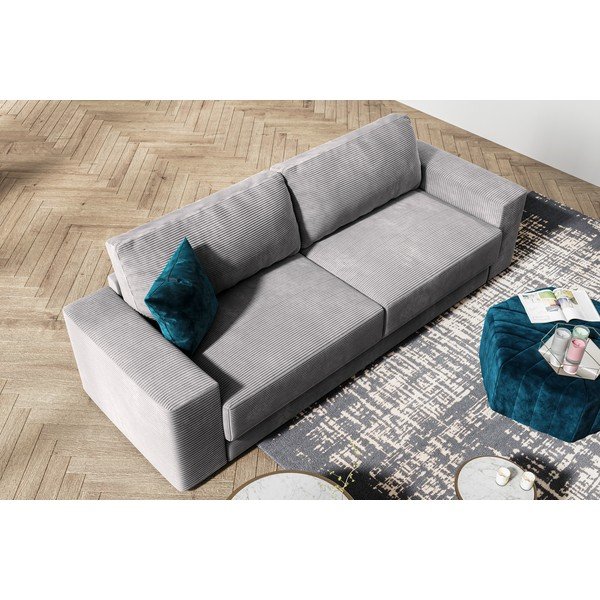 Canapea extensibilă din catifea reiată Milo Casa Donatella, gri deschis-image-1