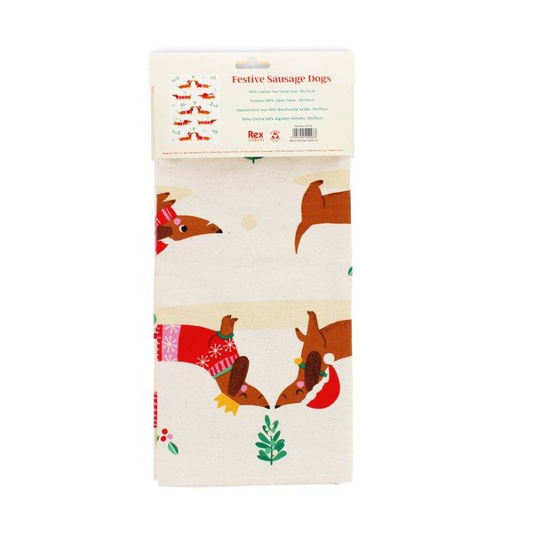 Prosop de vase din bumbac 70x50 cm Festive Sausage Dog – Rex London-image-3