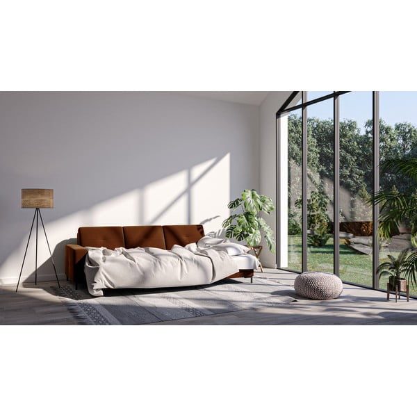 Colțar extensibil cu șezlong pe partea dreaptă și suprafață din catifea Ghado Moor, portocaliu închis-image-1