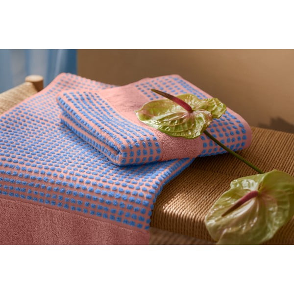 Prosop albastru/roz din bumbac organic din frotir 50x100 cm Check – JUNA-image-4