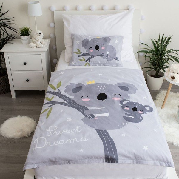 Lenjerie de pat pentru copii gri din bumbac pentru pătuț 100x135 cm Koala "Sweet Dreams" – Jerry Fabrics-image-1