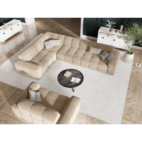 Canapea bej cu tapițerie din catifea 156 cm Kendal – Micadoni Home-image-1