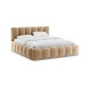 Pat matrimonial maro deschis tapițat cu spațiu de depozitare cu somieră 180x200 cm Lupine – Micadoni 