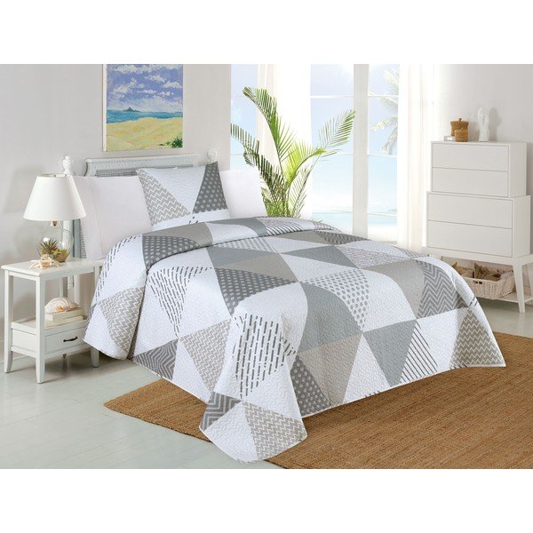 Set cuvertură și față de pernă alb/gri matlasat 140x220 cm Terez – My House