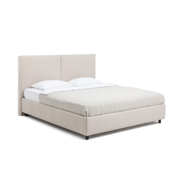 Pat matrimonial bej tapițat cu spațiu de depozitare cu somieră 180x200 cm Myra Bold – Bonami Selection