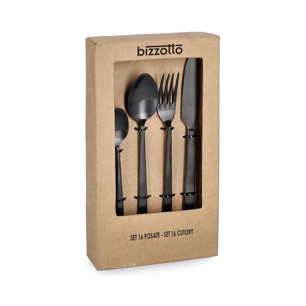 Tacâmuri negre din oțel inoxidabil 16 buc. pentru 4 persoane Hestia – Bizzotto-image-1