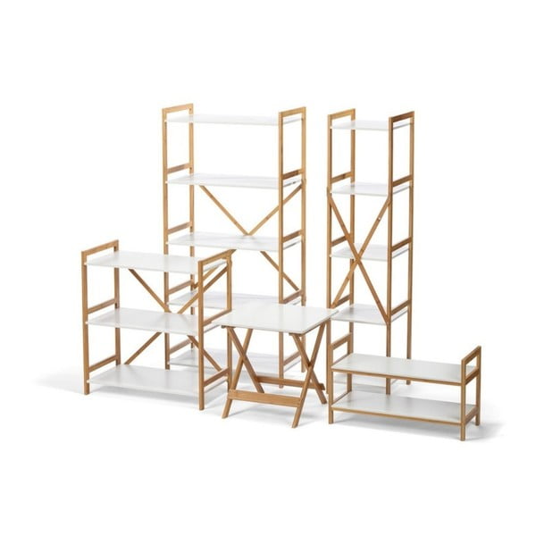 Etajeră îngustă cu 4 nivele, cu structură din bambus Bonami Essentials Lora, alb-image-1