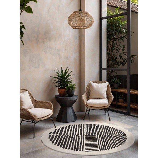 Covor pentru exterior și interior negru/crem rotund ø 200 cm Haringey Bounds – Ted Baker-image-1