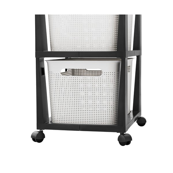 Etajeră pe roți albă/neagră din plastic 30x77 cm Brisen - Rotho-image-2