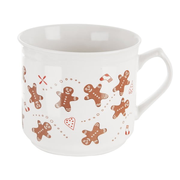 Cană albă din ceramică 500 ml  cu model de Crăciun Gingerbread – Dakls