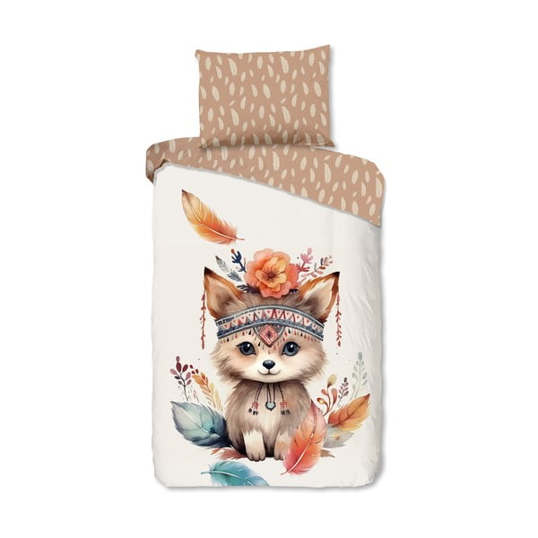 Lenjerie de pat pentru copii maro-bej din bumbac pentru pat de o persoană 140x200 cm Hay – Good Morning