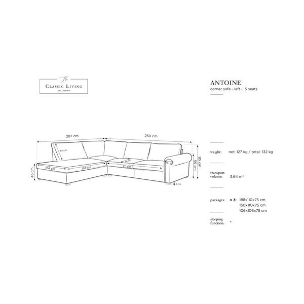 Canapea Windsor & Co Sofas Antoine, pe partea stângă, gri închis-image-1