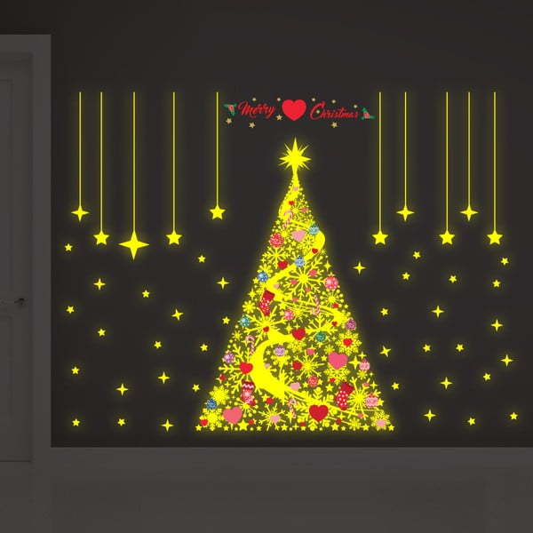 Autocolant fosforescent Walplus Glow In The Dark Magic Snowflakes Christmas Tree Deco Set