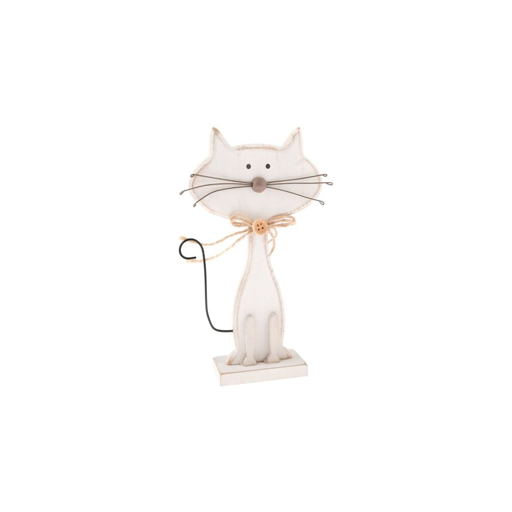 Decorațiune din lemn în formă de pisică Dakls Cats, înălțime 18 cm, alb