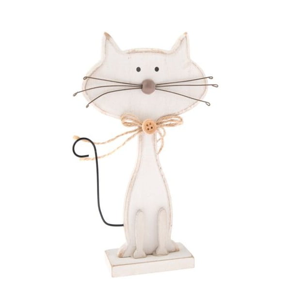 Decorațiune din lemn în formă de pisică Dakls Cats, înălțime 18 cm, alb