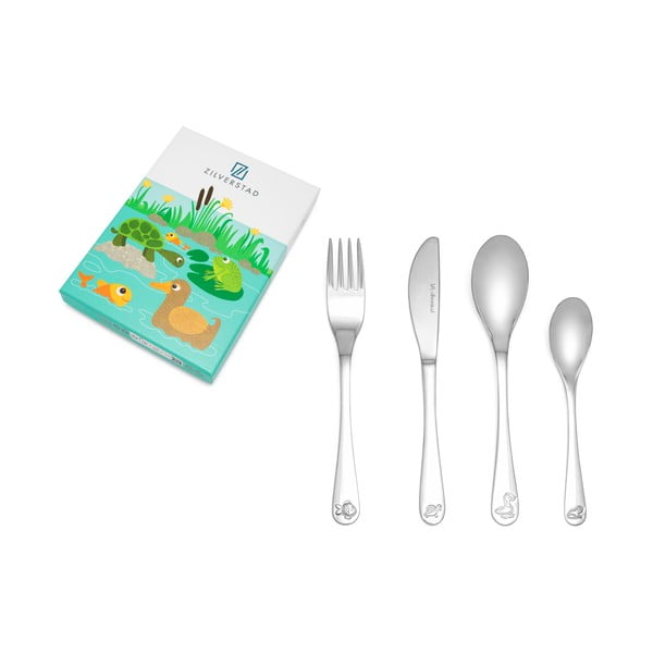 Tacâmuri  argintii din oțel inoxidabil pentru copii 4 buc. Water life – Zilverstad-image-3
