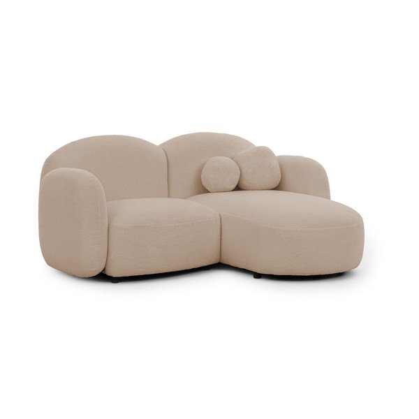 Colțar maro deschis cu tapițerie din țesătură bouclé (cu colț pe partea dreaptă/cu șezlong) Orbit – Ropez