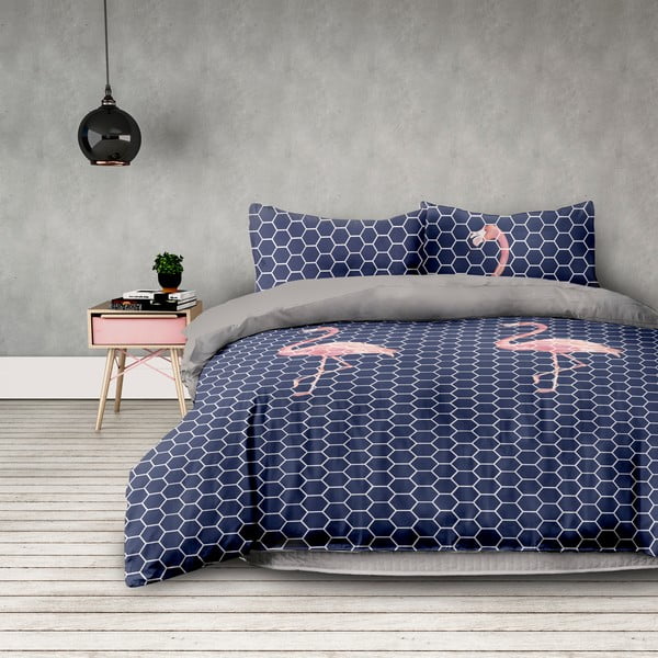 Lenjerie de pat din microfibră DecoKing Flamingo Dark, 220 x 240 cm + 63 x 63 cm