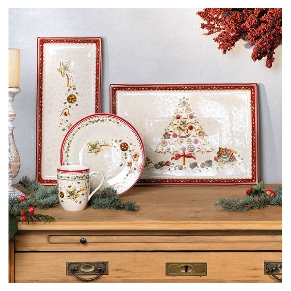 Platou din porțelan roșu și bej cu motiv de Crăciun Villeroy & Boch, 40 x 27,5 cm-image-3