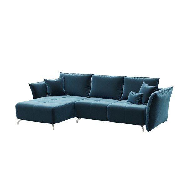 Colțar extensibil din catifea cu șezlong variabil devichy Hermes, albastru închis-image-3