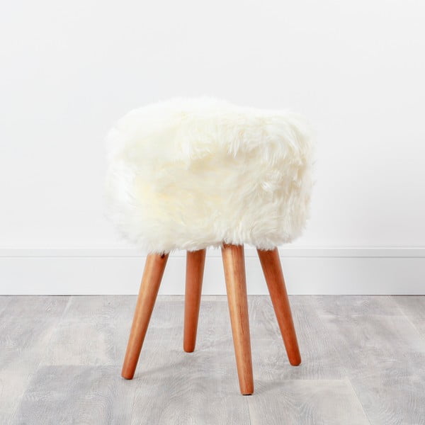 Taburet cu tapițerie din blană de oaie Native Natural, ⌀ 30 cm, alb-image-2