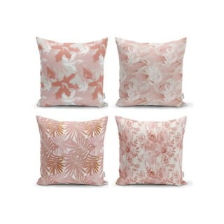 Set 4 fețe de pernă decorative Minimalist Cushion Covers Pink Leaves, 45 x 45 cm