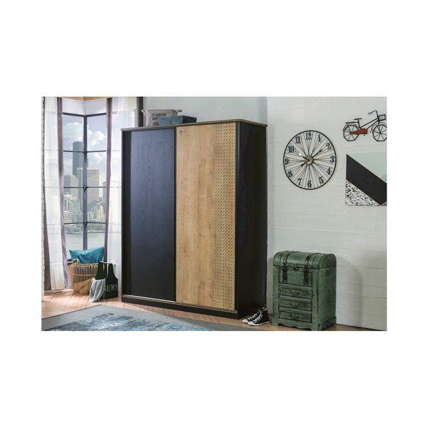 Șifonier cu ușă în culoare naturală Black Sliding Wardrobe, negru-image-4