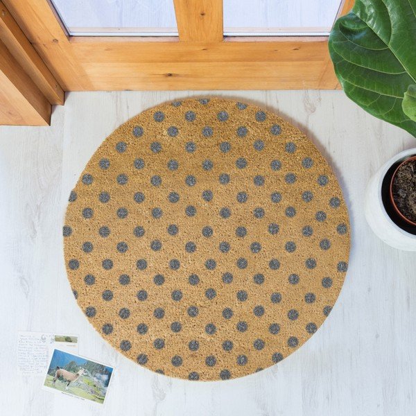 Covoraș intrare rotund fibre de cocos Artsy Doormats Grey Dots, ⌀ 70 cm, gri-image-1