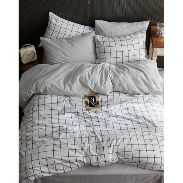 Lenjerie de pat albă pentru pat dublu/extins cu cearceaf inclus/cu 4 piese 200x220 cm Geometric – Mila Home-image-1