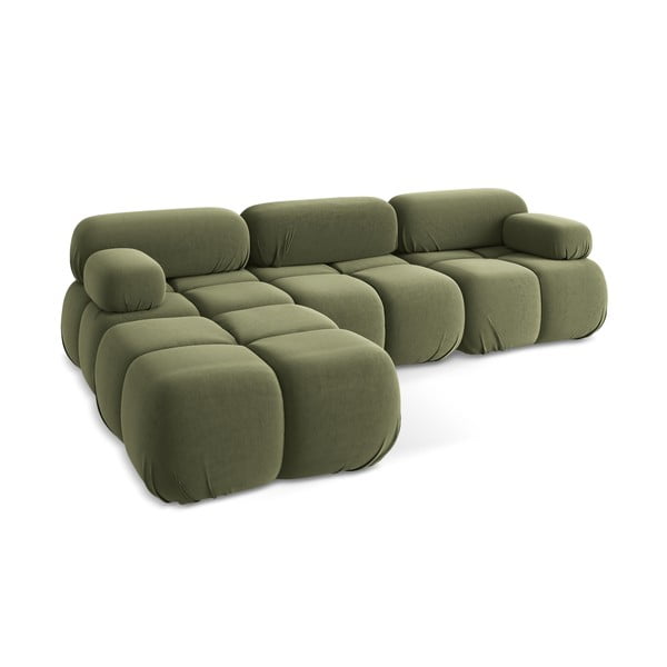 Colțar modular verde deschis cu tapițerie din catifea Lokua – Makamii-image-4