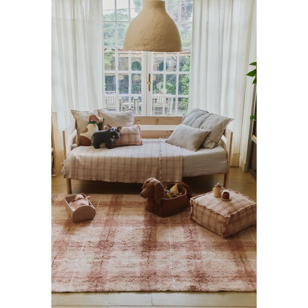 Covor roz deschis lavabil, țesut manual din bumbac 140x190 cm Tartan Rose – Lorena Canals-image-1