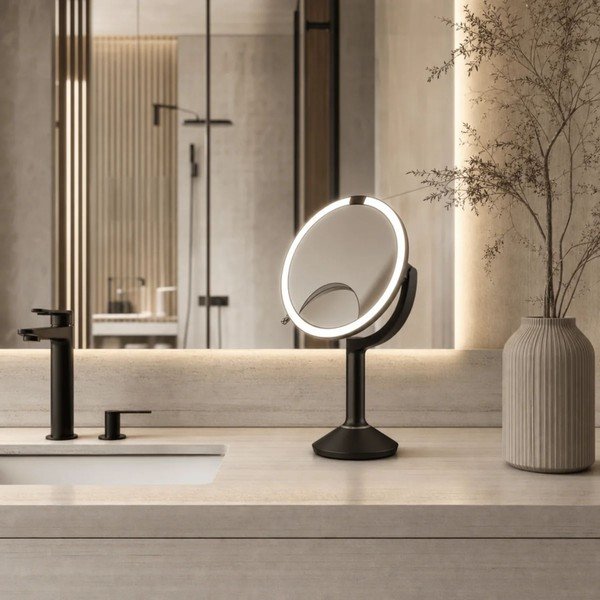 Oglindă cosmetică (mărire 5x/mărire 10x) cu led/de mărire ø 20 cm Trio – simplehuman-image-1
