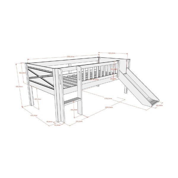 Pat pentru copii alb înalt din lemn de pin cu somieră 90x200 cm Scott – Vipack-image-2