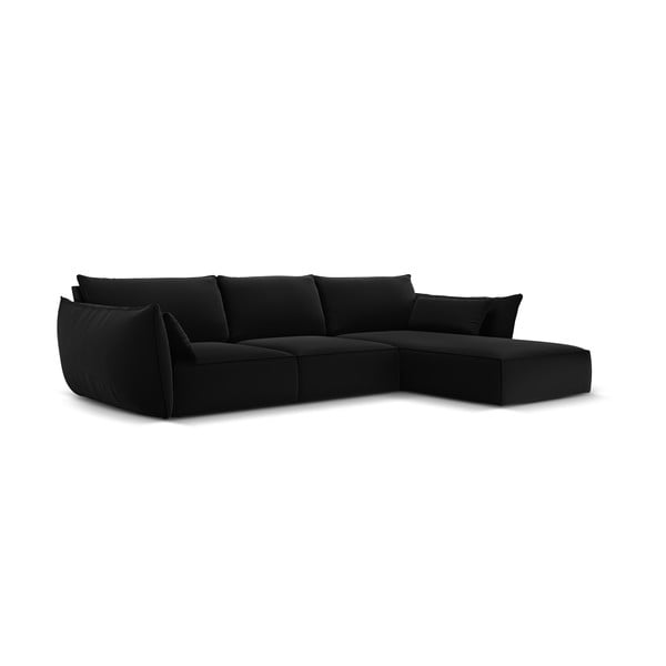 Colțar negru cu tapițerie din catifea (cu colț pe partea dreaptă, cu șezlong) Vanda – Mazzini Sofas-image-2