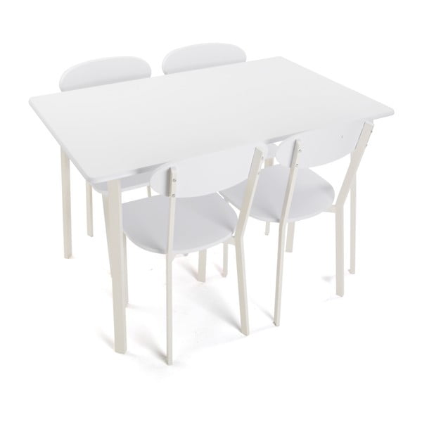 Set masă și 4 scaune Versa Game, alb
