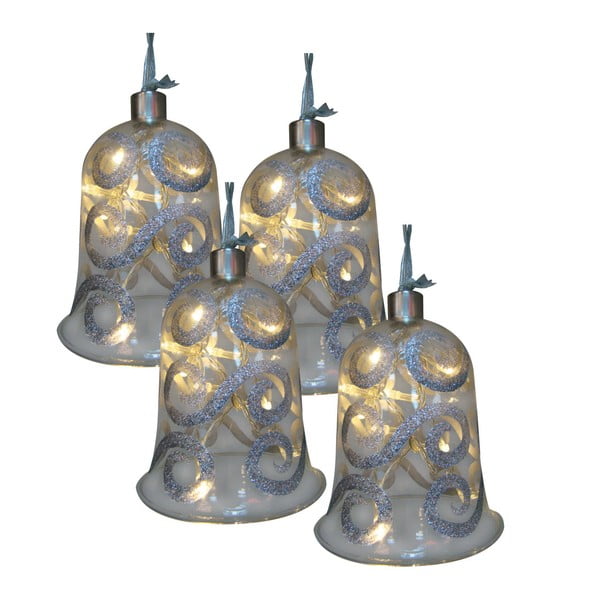 Set 4 clopoței decorativi din sticlă cu lumini Naeve