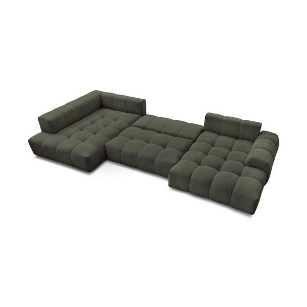 Colțar verde extensibil/cu spațiu de depozitare cu tapițerie din chenille (cu colț pe partea stângă/în formă de "U") Everest – Bobochic Paris-image-4