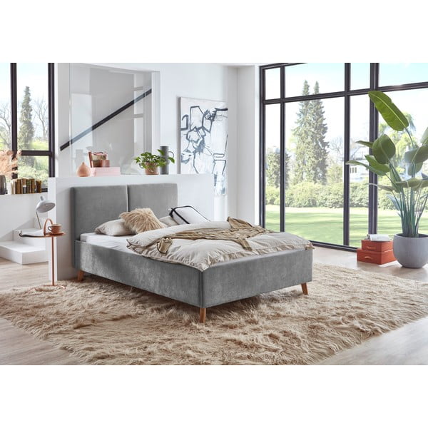 Pat matrimonial gri tapițat cu somieră 140x200 cm Piano – Meise Möbel-image-1