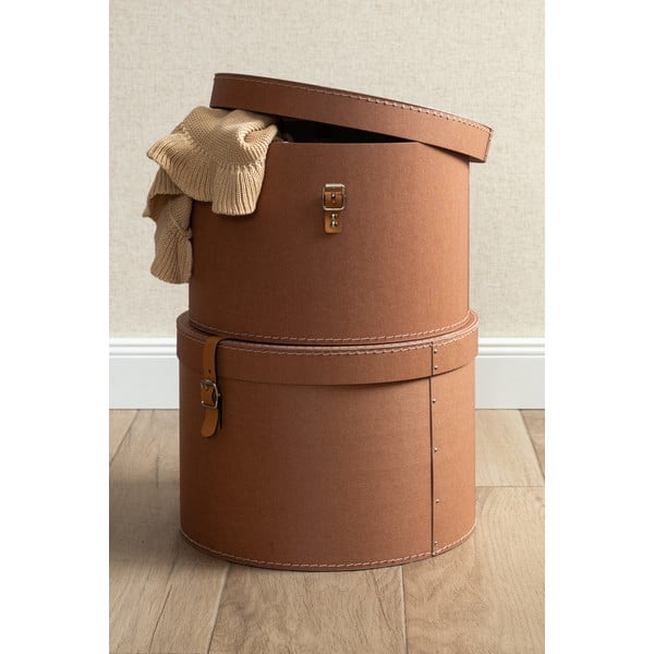 Cutii de depozitare maro 2 buc. din carton cu capac ø 37,5x25 cm Rut Restore Paper Laminate – Bigso-image-1