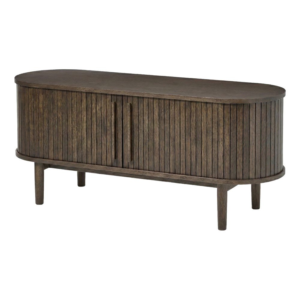 Comodă TV în culoare naturală închisă cu aspect de lemn de stejar 140x56x40 cm Meta – Unique Furniture