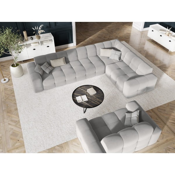 Colțar gri deschis cu tapițerie din catifea (pe partea dreaptă) Kendal – Micadoni Home-image-1