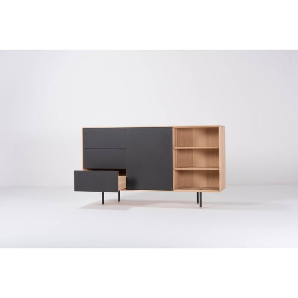 Comodă neagră/în culoare naturală joasă din lemn de stejar 176x100 cm Fina – Gazzda-image-1