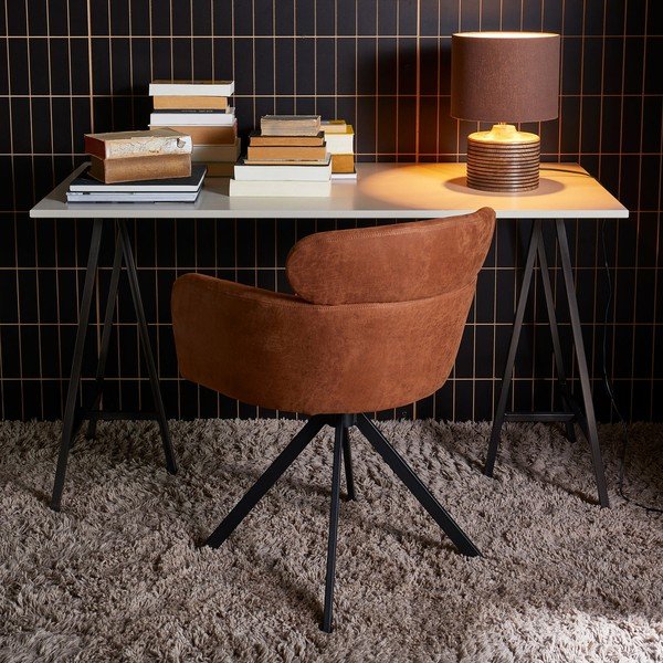 Scaun de dining maro coniac cu cotiere tapițat Fenne – WOOOD-image-1